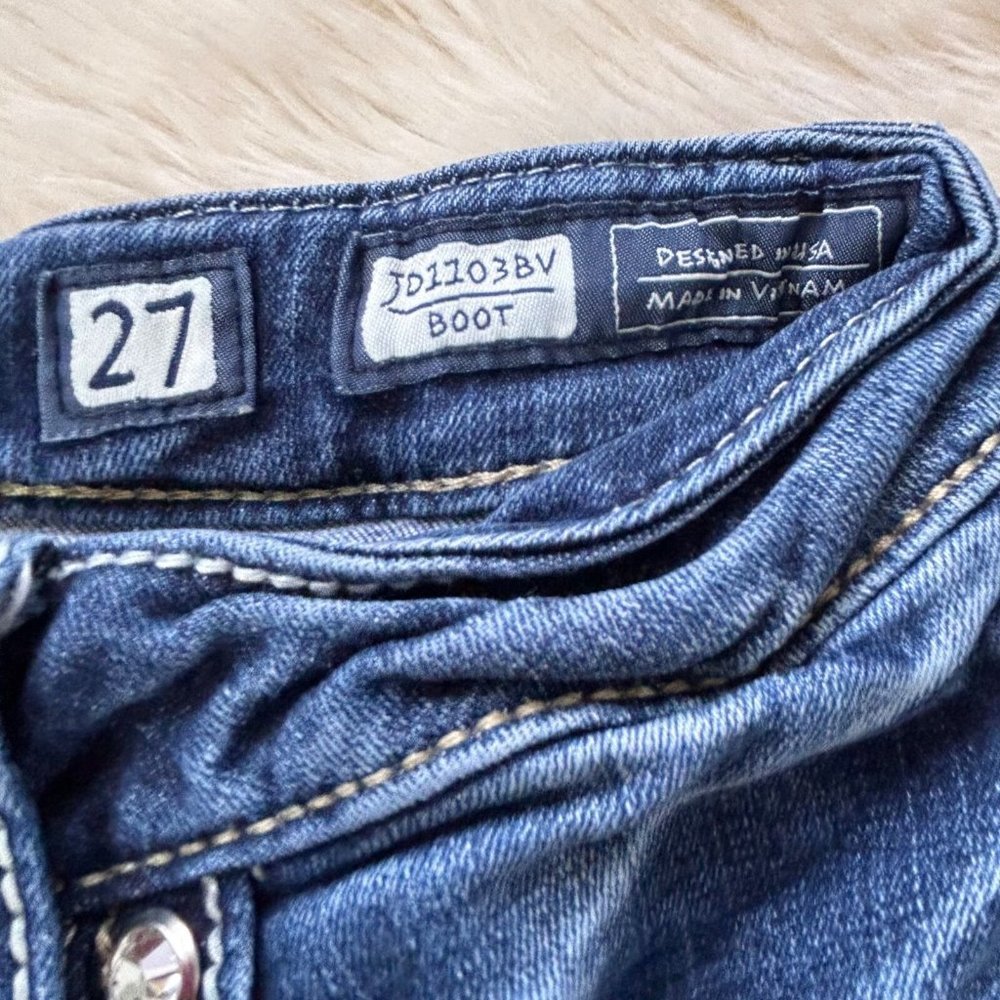 Miss Me Womens Signature Boot Cut Jeans Size 27 Embellished Pocket Mid Rise Blue - Picture 10 of 12